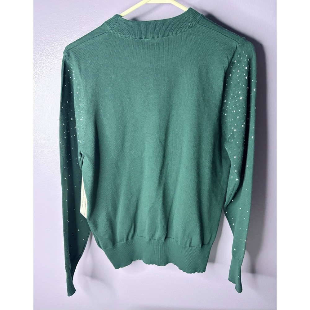 Nanette Lepore Rhinestone Knit Sweater Evergreen Green Womens Medium‎ NWT - Picture 5 of 7